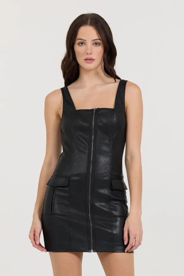 Black Leather Zip Front Dress | Parallel