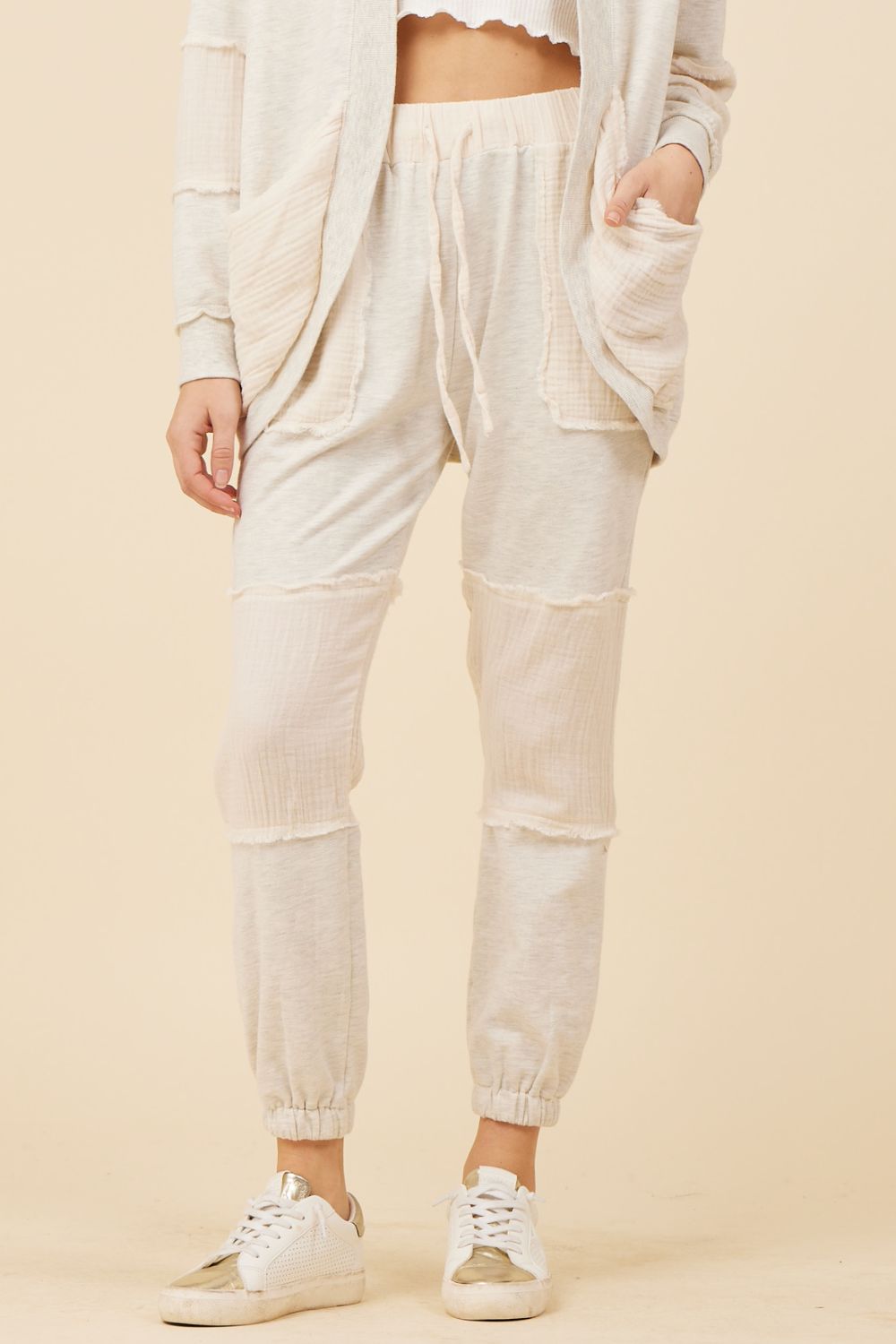 Heather Oatmeal Cotton White Gauze French Terry Joggers sold by Vintage Havana