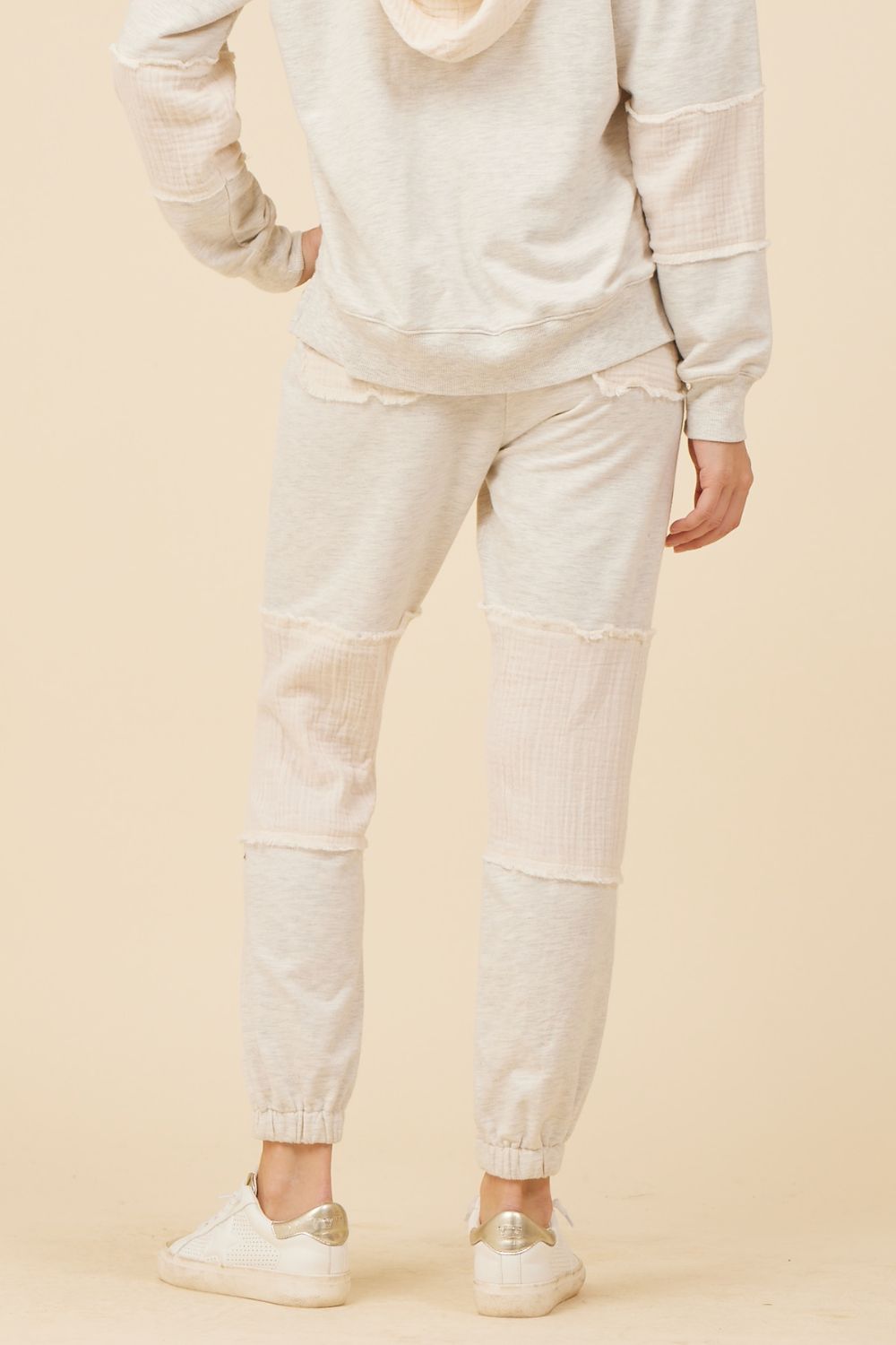 Heather Oatmeal Cotton White Gauze French Terry Joggers sold by Vintage Havana product image thumbnail 2