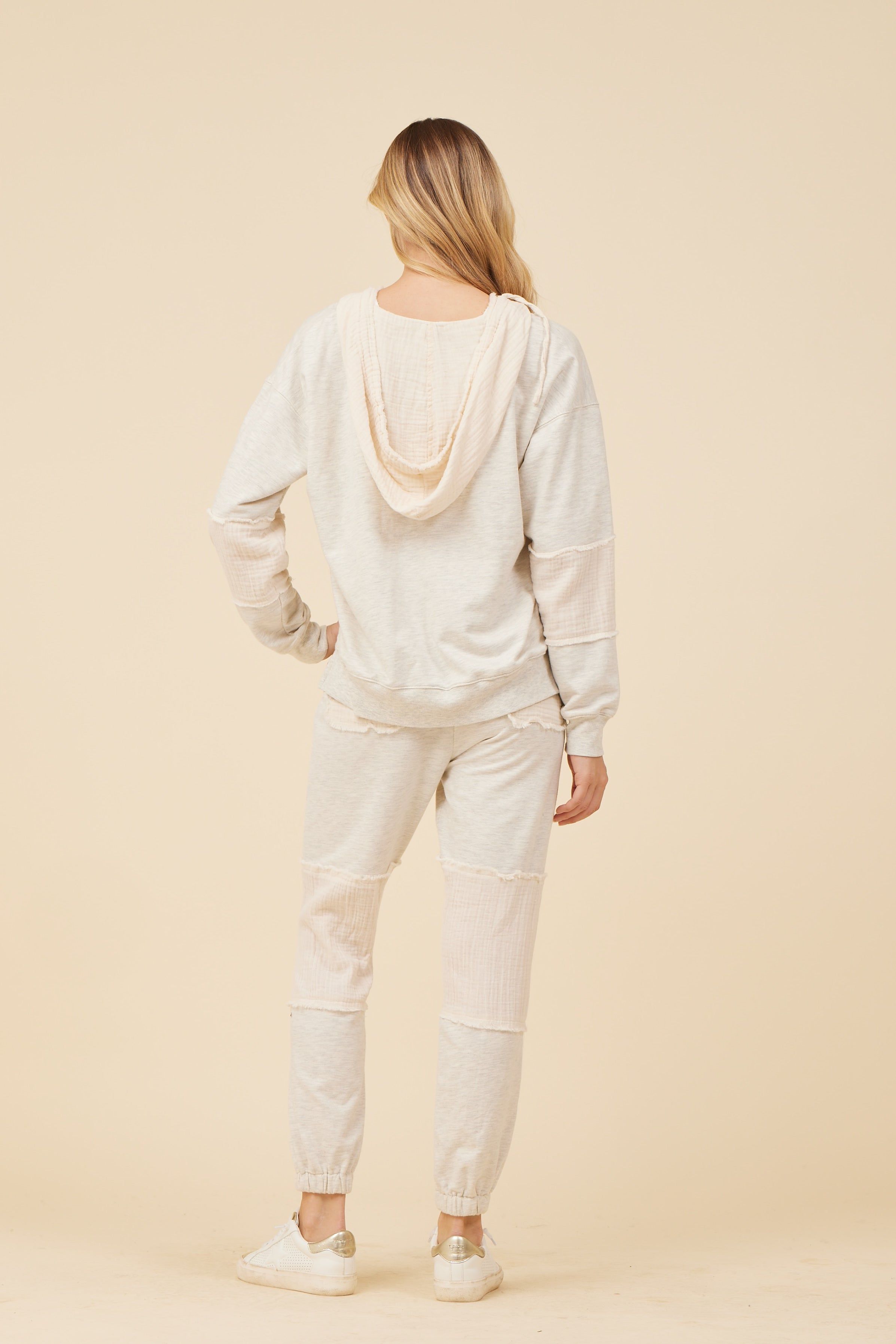 Heather Oatmeal Cotton White Gauze French Terry Joggers sold by Vintage Havana product image thumbnail 3