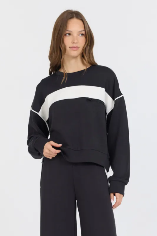 Black/ White Colorblock Cloud Fleece Crew sold by Vintage Havana