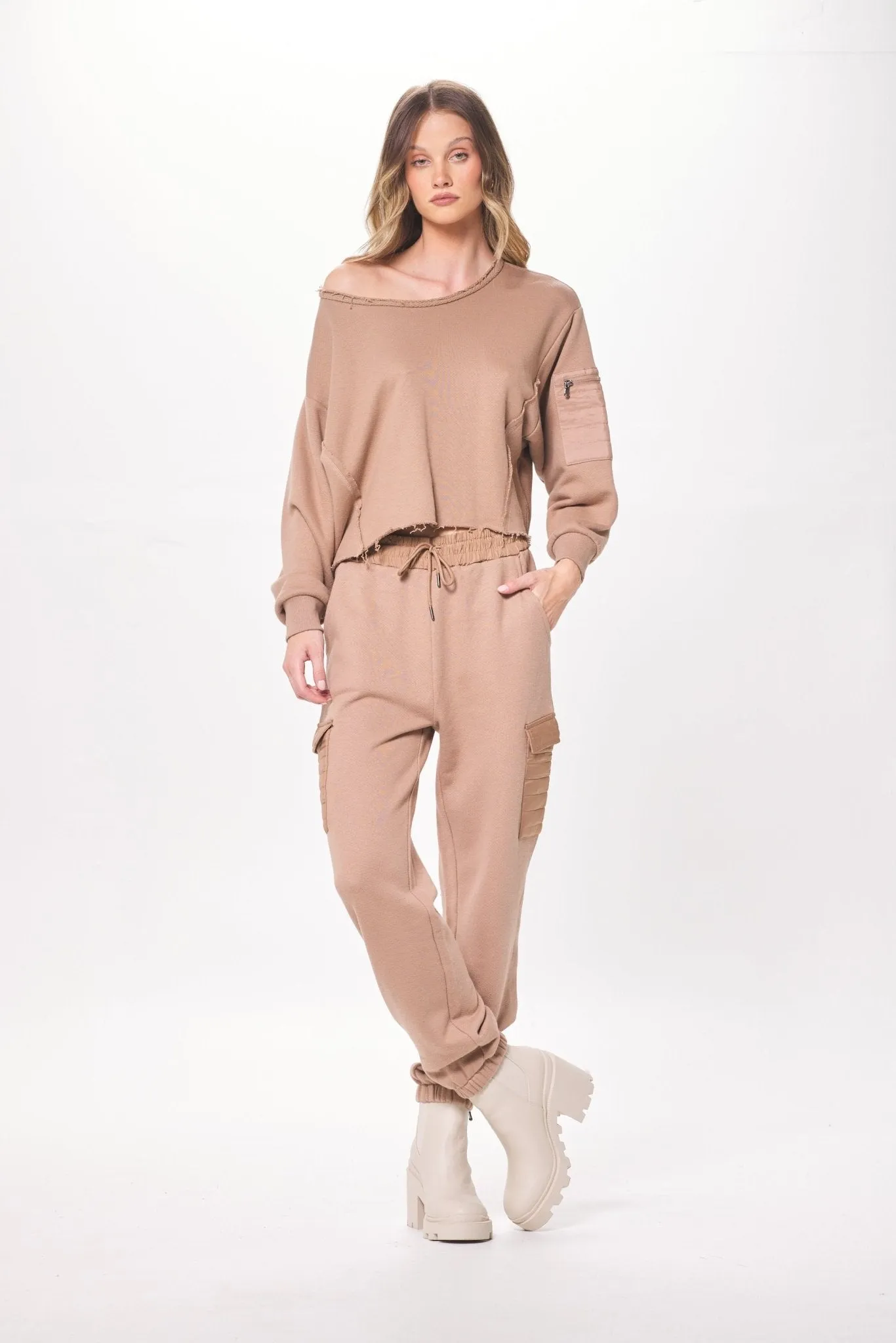 Caramel Latte Heavy French Terry Utility Crewneck sold by Vintage Havana product image thumbnail 3