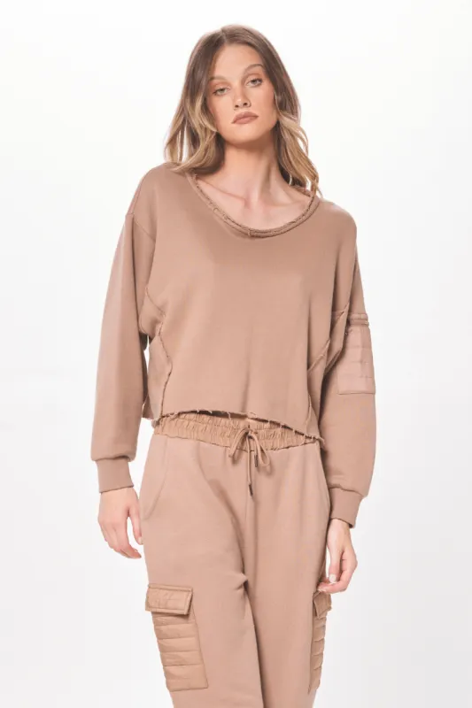 Caramel Latte Heavy French Terry Utility Crewneck sold by Vintage Havana