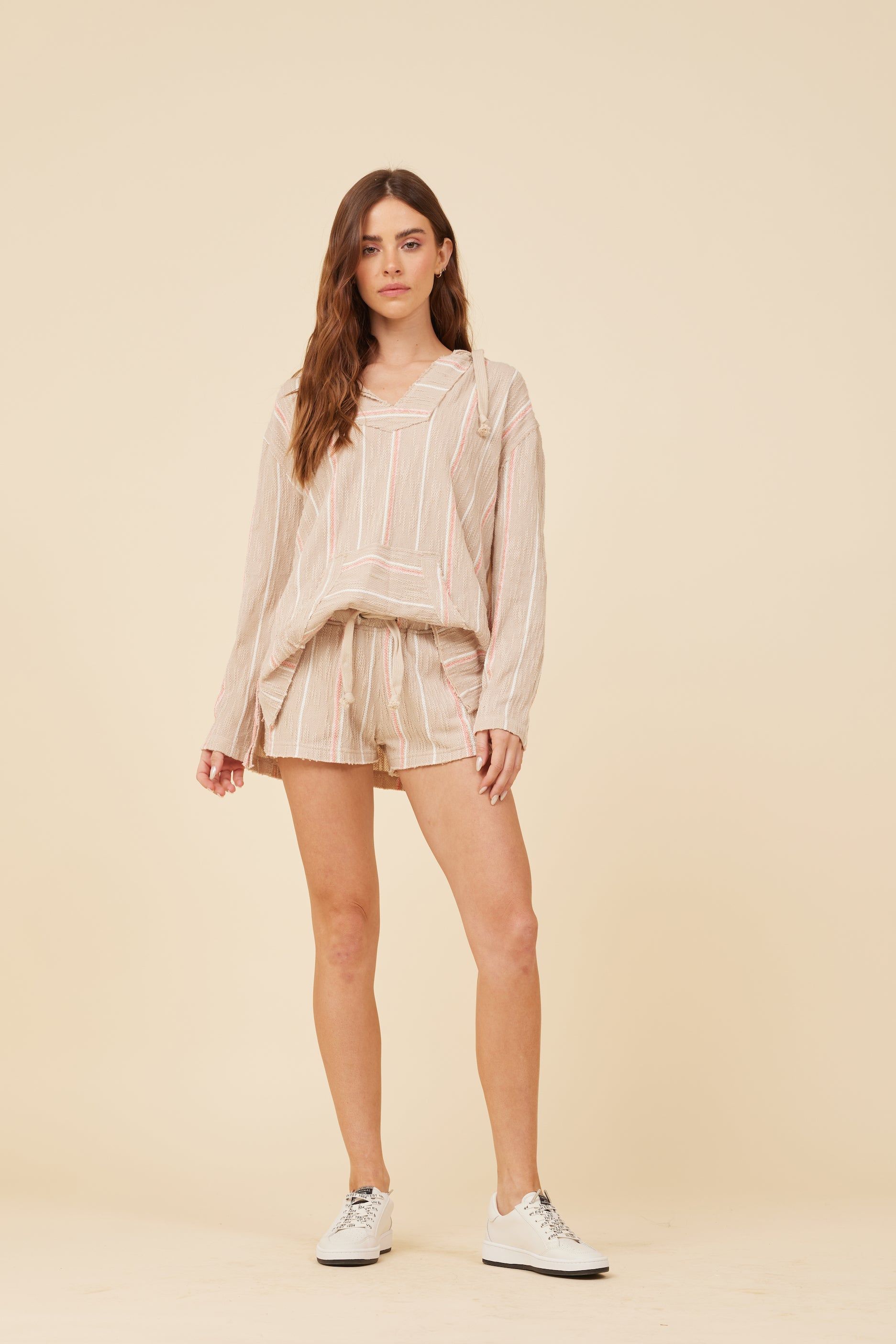 Soft Tan w/ Mixed Stripes Textured Hoodie sold by Vintage Havana product image thumbnail 3