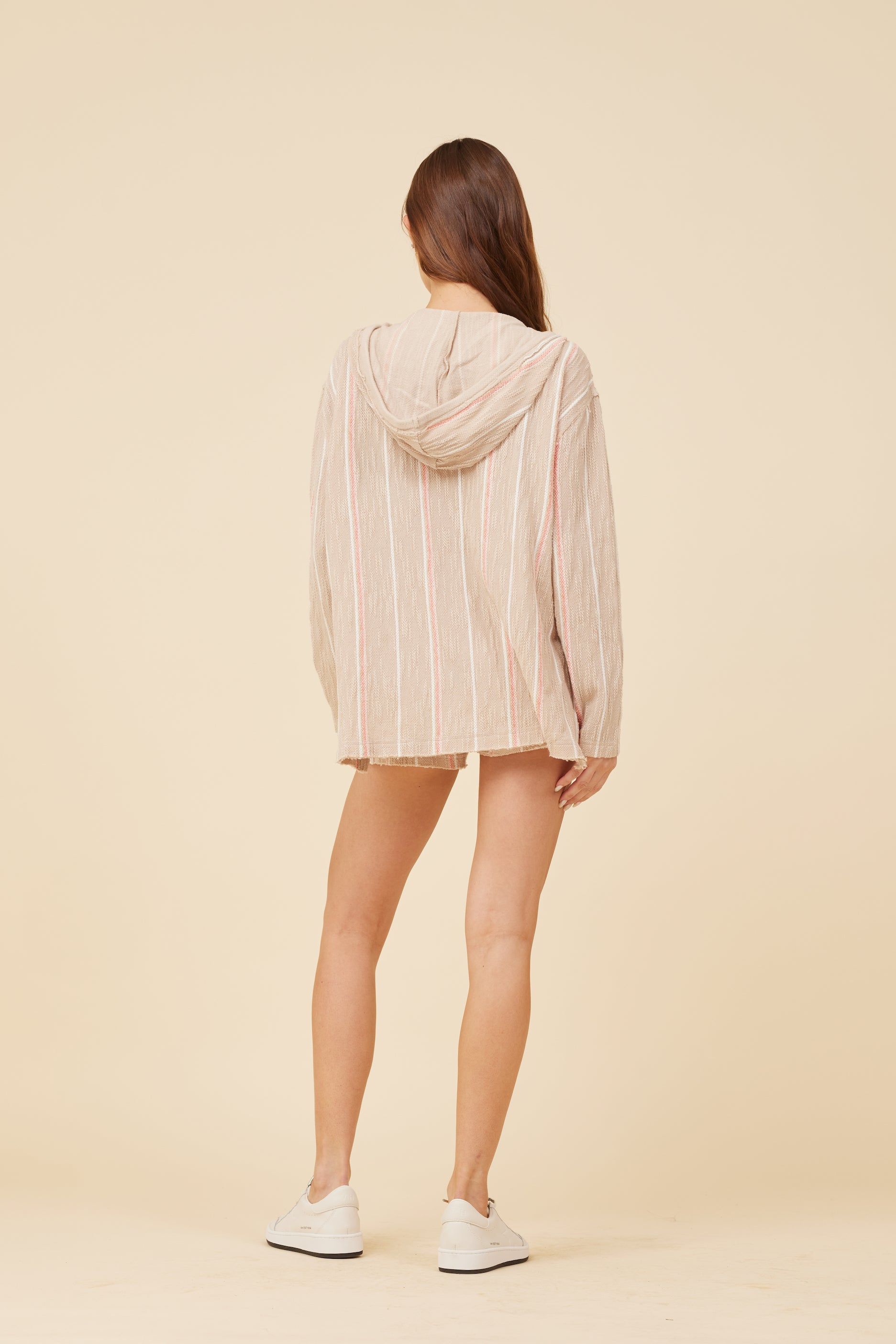 Soft Tan w/ Mixed Stripes Textured Hoodie sold by Vintage Havana product image thumbnail 4