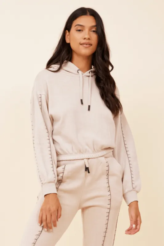 Almond Milk w/Hot Fudge Stitching Solid Reverse Burnout Hoodie sold by Vintage Havana