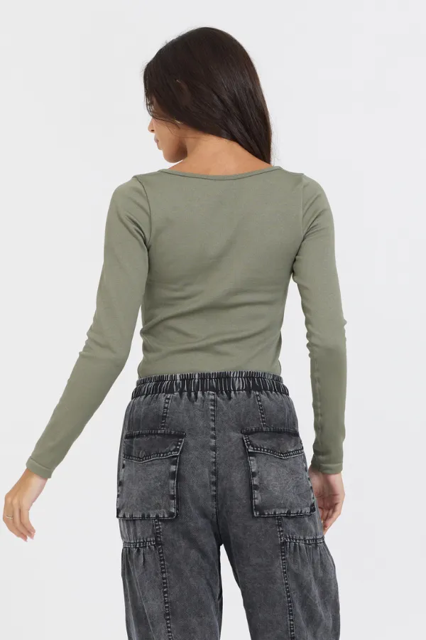 Olive Seamless Long Sleeve Tee sold by Vintage Havana product image thumbnail 2