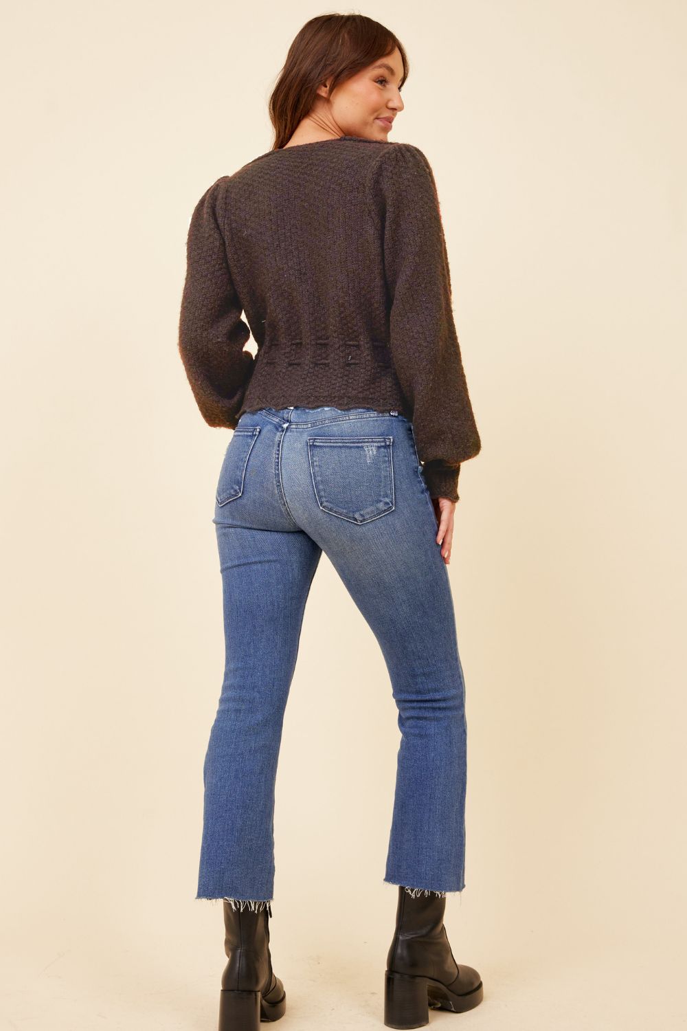 Brown Lace-Up Balloon Sleeve Sweater sold by Vintage Havana product image thumbnail 4