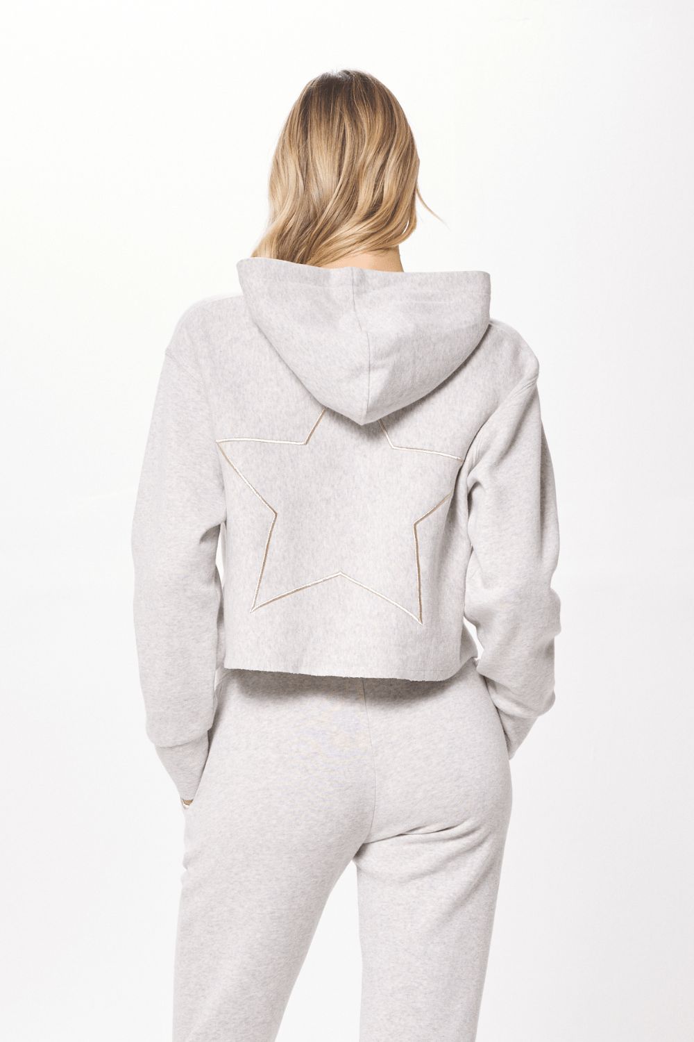 Heather Grey & Metallic Trim Cropped Hoodie w/ Star Embroidery sold by Vintage Havana product image thumbnail 2