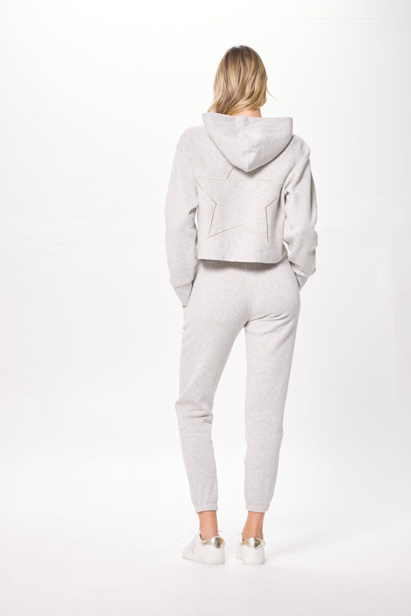 Heather Grey & Metallic Trim Cropped Hoodie w/ Star Embroidery sold by Vintage Havana product image thumbnail 4
