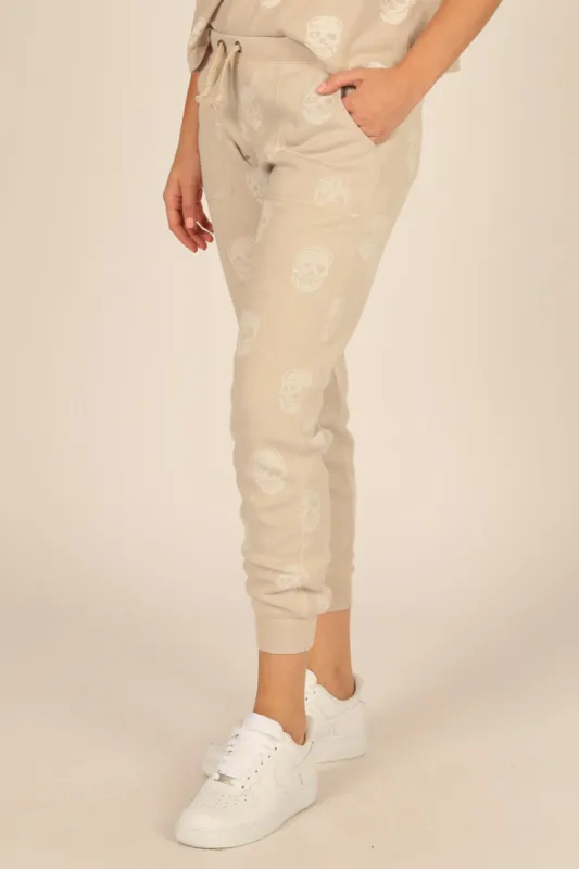 Tan Skull Print Burnout Joggers made by Vintage Havana