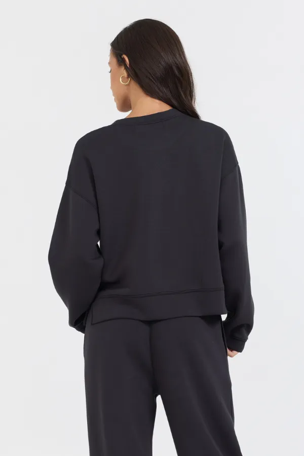 Black/ Caramel Colorblock Insert Cloud Fleece Crew sold by Vintage Havana product image thumbnail 2