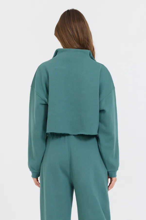 College Green Cotton Blend Fleece Quarter Zip Rib Neck sold by Vintage Havana product image thumbnail 2