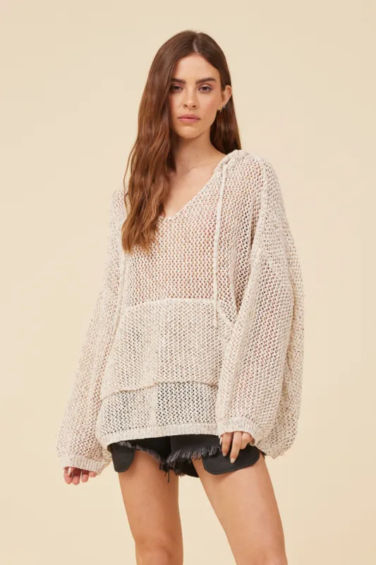 Warm Oatmeal Knit Pointelle Hoodie sold by Vintage Havana