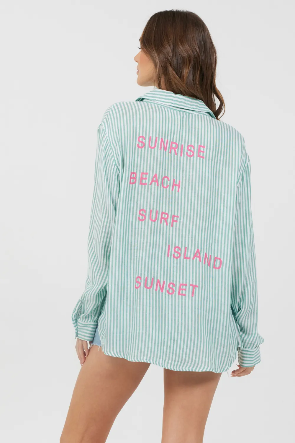 Green Stripe Beach Shirting sold by Vintage Havana