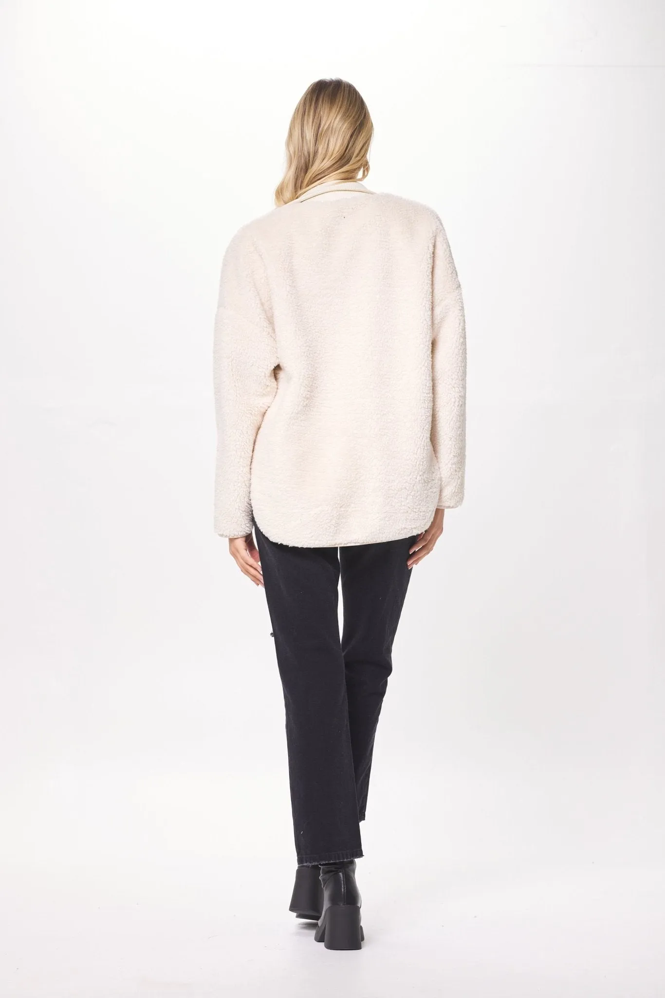 Ecru Shearling Zip Front Jacket w/ Faux Leather Combo sold by Vintage Havana product image thumbnail 4