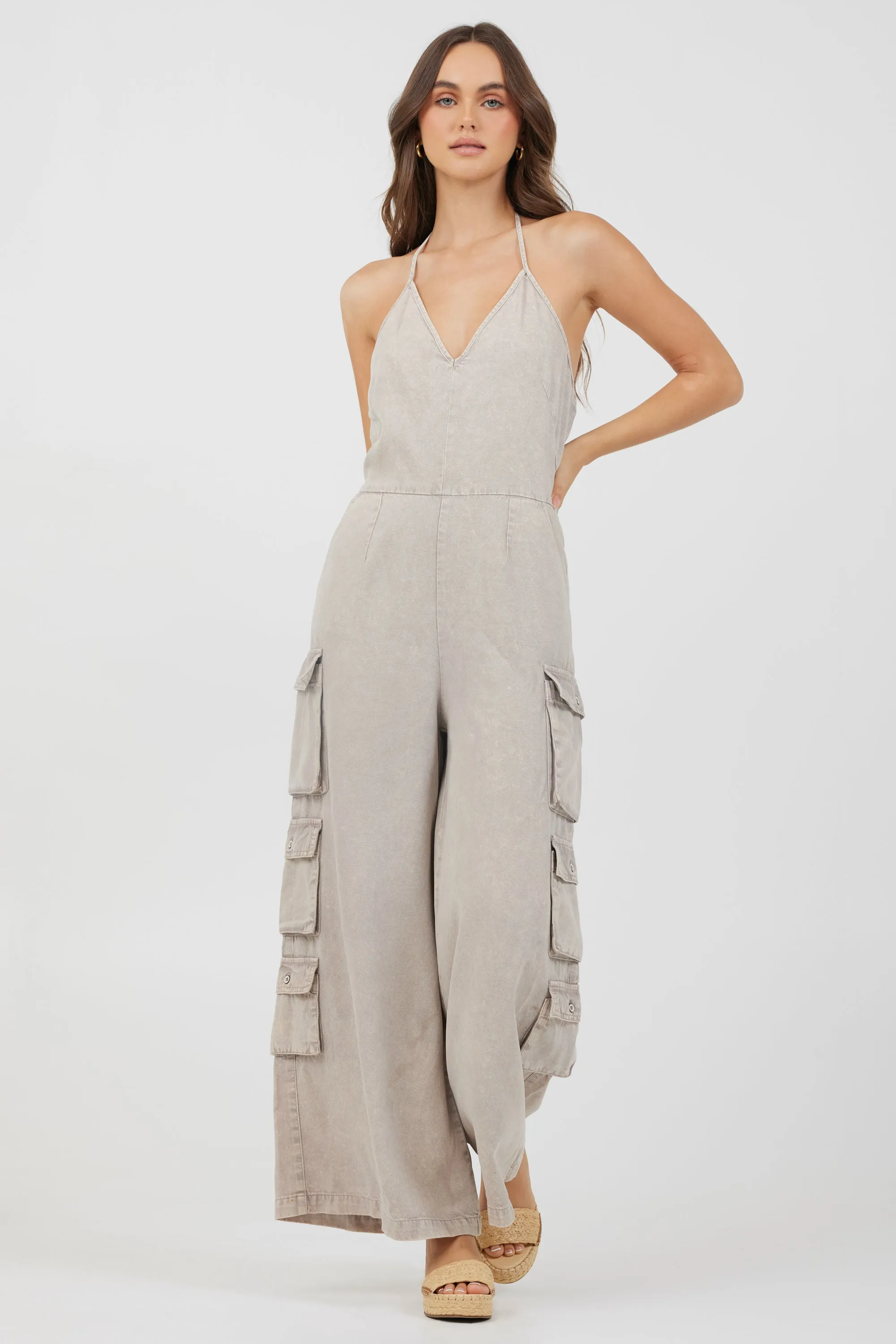 Khaki Tencel Jumpsuit sold by Vintage Havana product image thumbnail 4