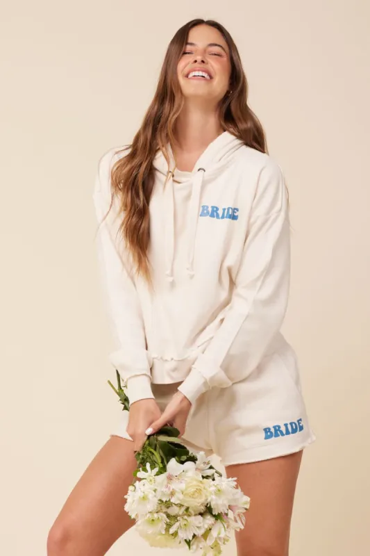 "Bride" Coconut White Solid Burnout Fleece Pullover Hoodie made by Vintage Havana