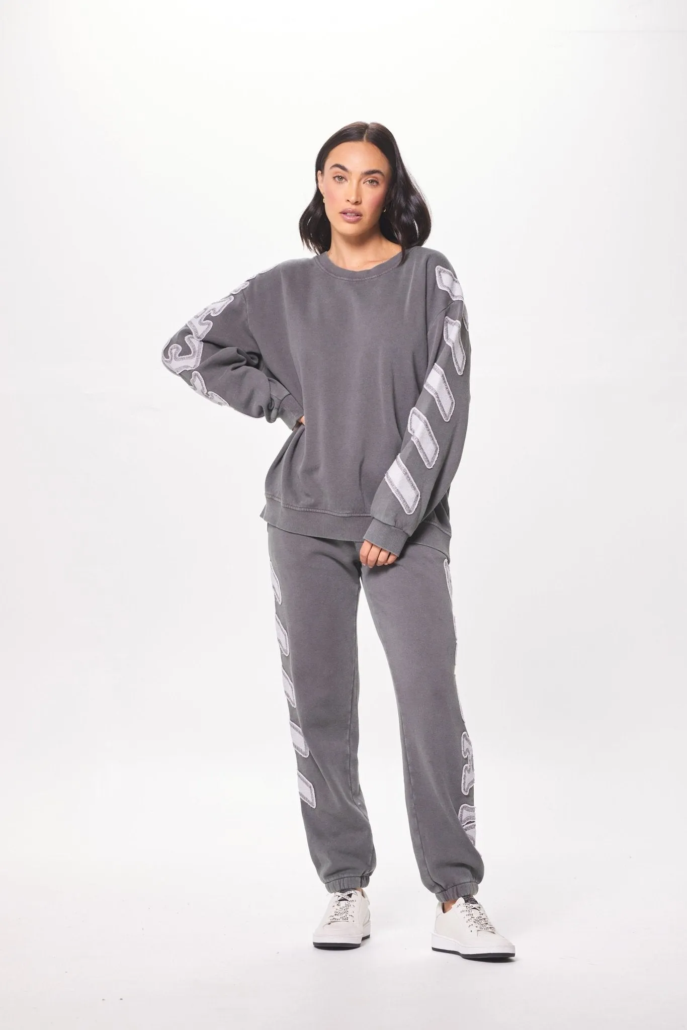 Ash Grey Brushed Fleece Crewneck w/ Applique sold by Vintage Havana product image thumbnail 3