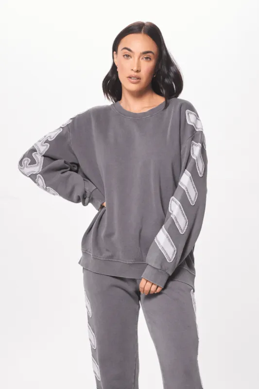 Ash Grey Brushed Fleece Crewneck w/ Applique sold by Vintage Havana