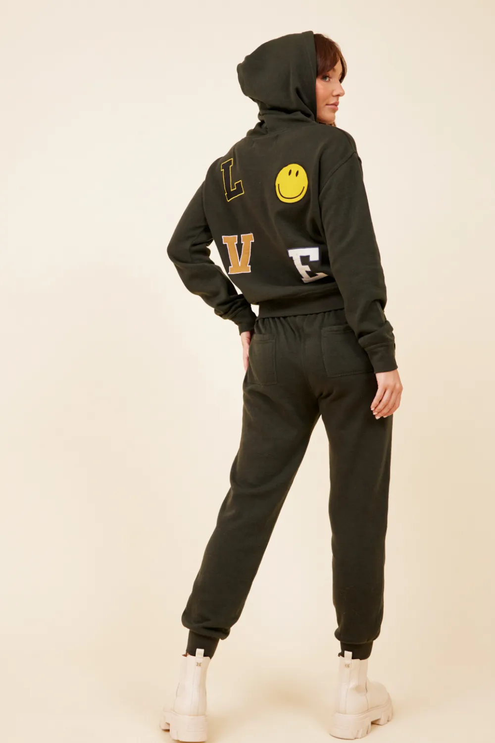 Forest Green w/ Ivory Love Smile Patch Embroidery Hoodie sold by Vintage Havana product image thumbnail 4