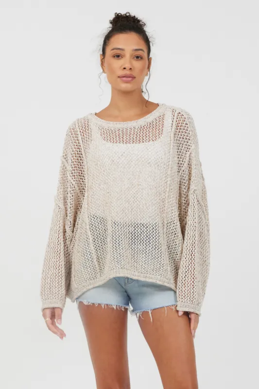Heather Oatmeal Open Knit Crewneck Sweater sold by Vintage Havana
