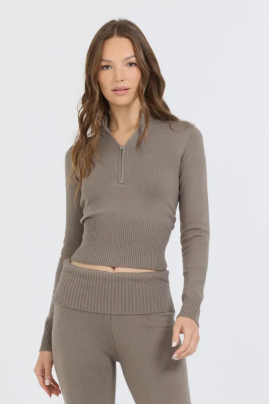 Olive Grey Slim Fit Knit Quarter Zip sold by Vintage Havana