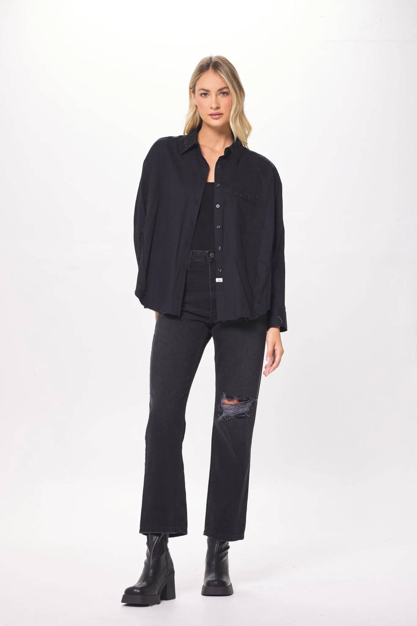 Black Poplin Shirting w/ Rhinestones sold by Vintage Havana product image thumbnail 4