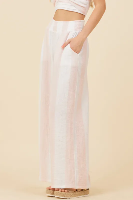 Pink & White Cabana Stripe Gauze Smocked Waist Pants sold by Vintage Havana