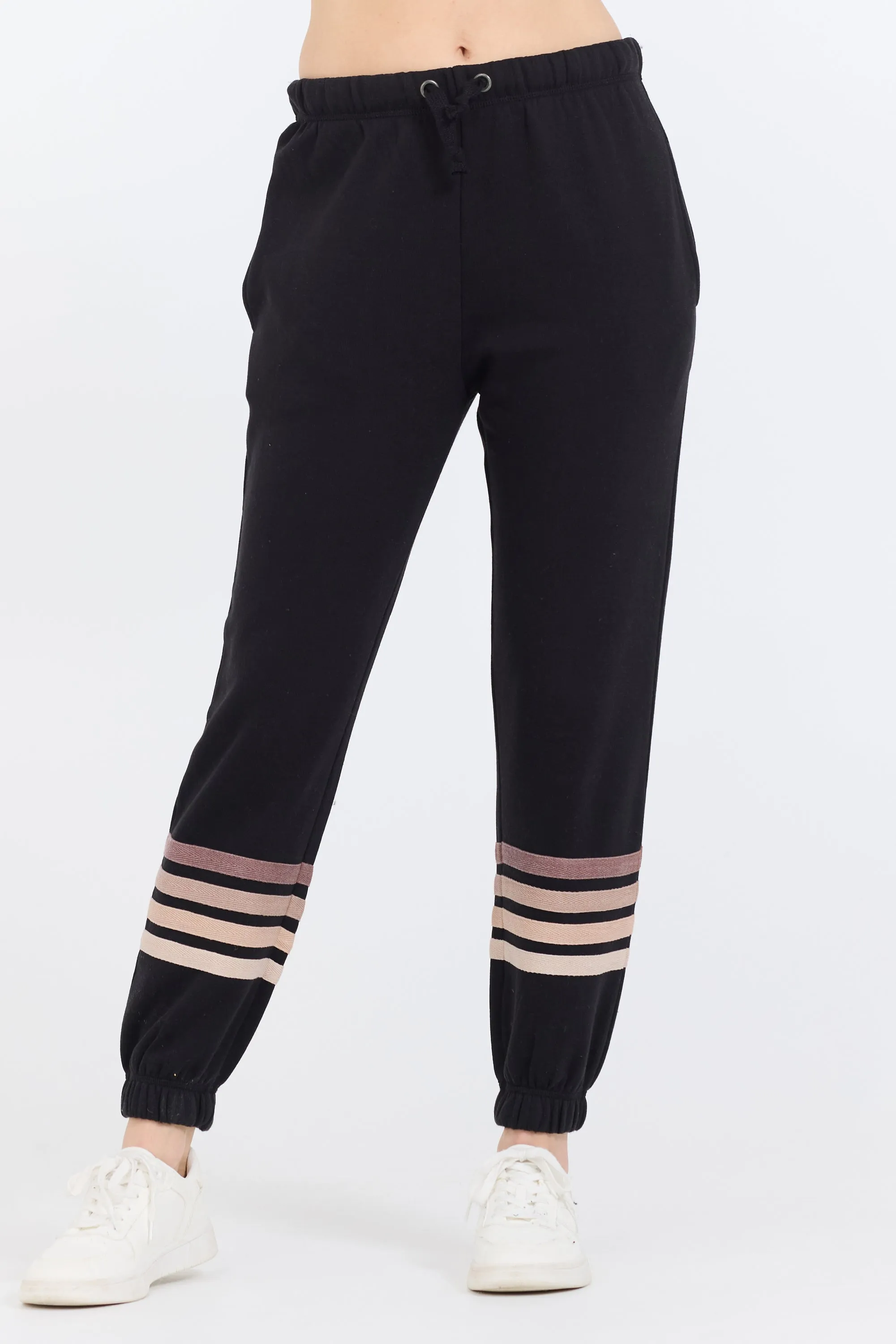 Black w/ Neutral Stripe Burnout Fleece Jogger sold by Vintage Havana