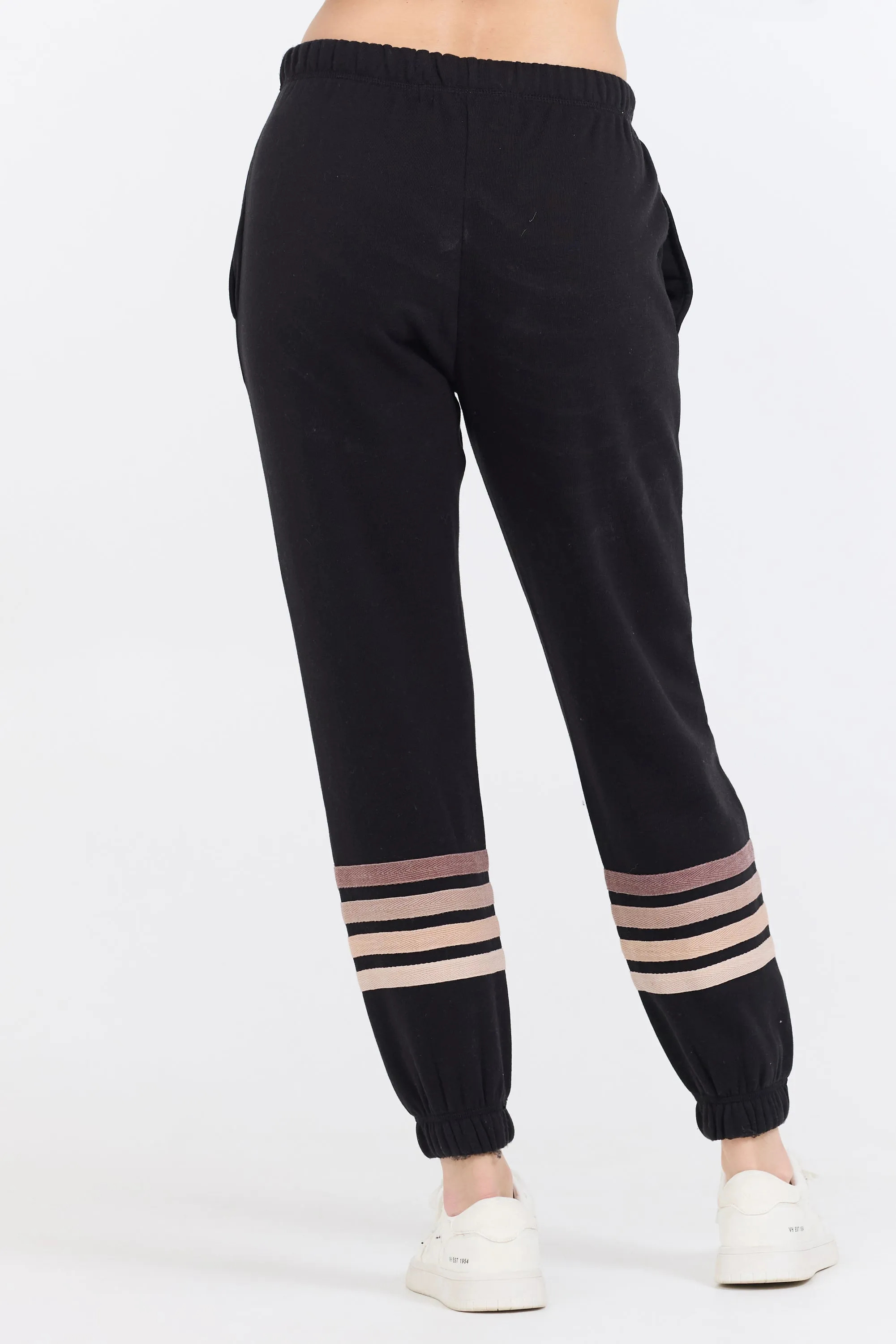 Black w/ Neutral Stripe Burnout Fleece Jogger sold by Vintage Havana product image thumbnail 3