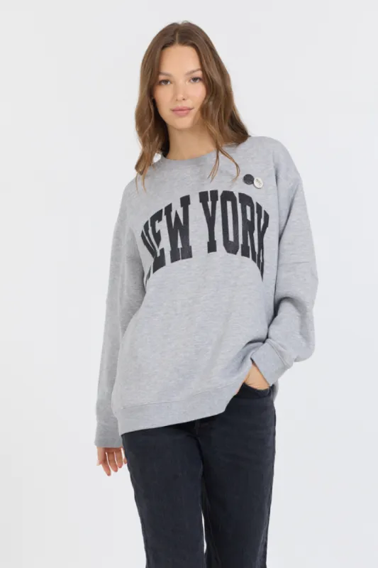 Heather Grey W/ Black Garment Dye Fleece Crew W/ Glitter Print sold by Vintage Havana