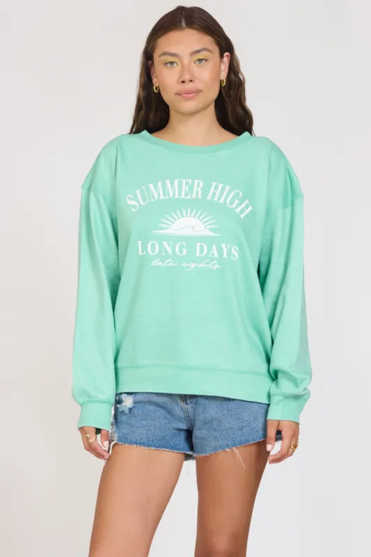 "Summer High" Surf Green Burnout Fleece Crewneck sold by Vintage Havana
