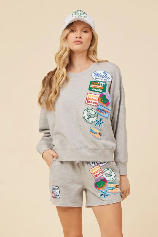 Heather Grey W/ Multi Patches Surf Wash Crewneck sold by Vintage Havana