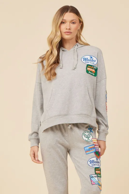 Heather Grey W/ Multi Patches Surf Wash Hoodie sold by Vintage Havana