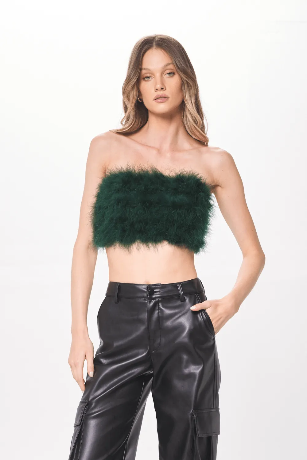 Green Feather Crop Top sold by Vintage Havana