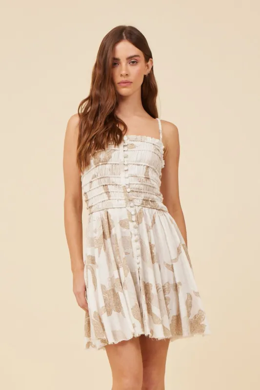 Taupe Leaf Cotton Voille Front Button Dress made by Vintage Havana