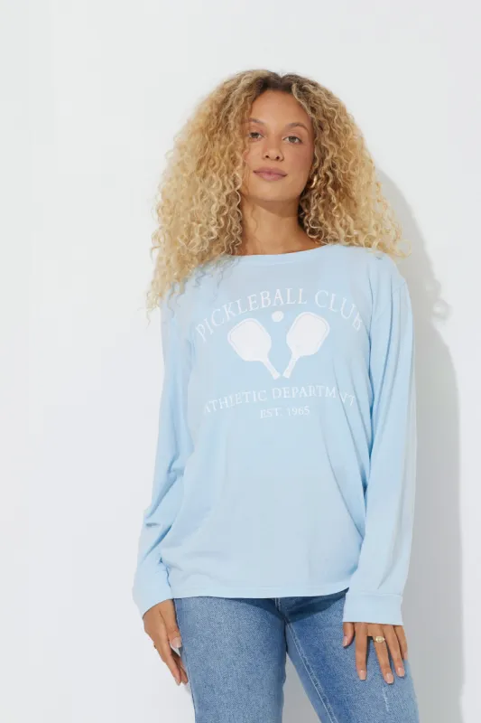 Sky Blue "Pickleball Club" Pigment Dyed Long Sleeve Tee sold by Vintage Havana