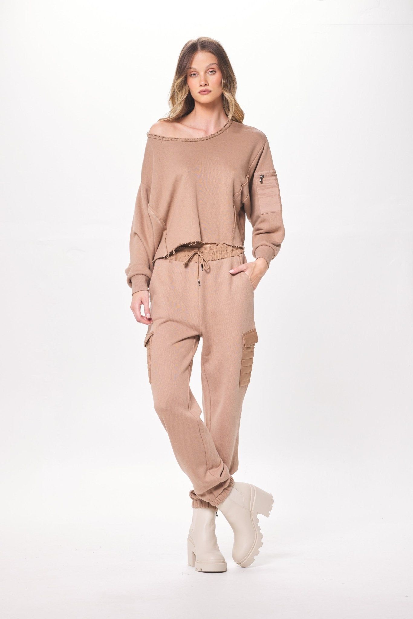Caramel Latte Heavy French Terry Utility Joggers sold by Vintage Havana product image thumbnail 4