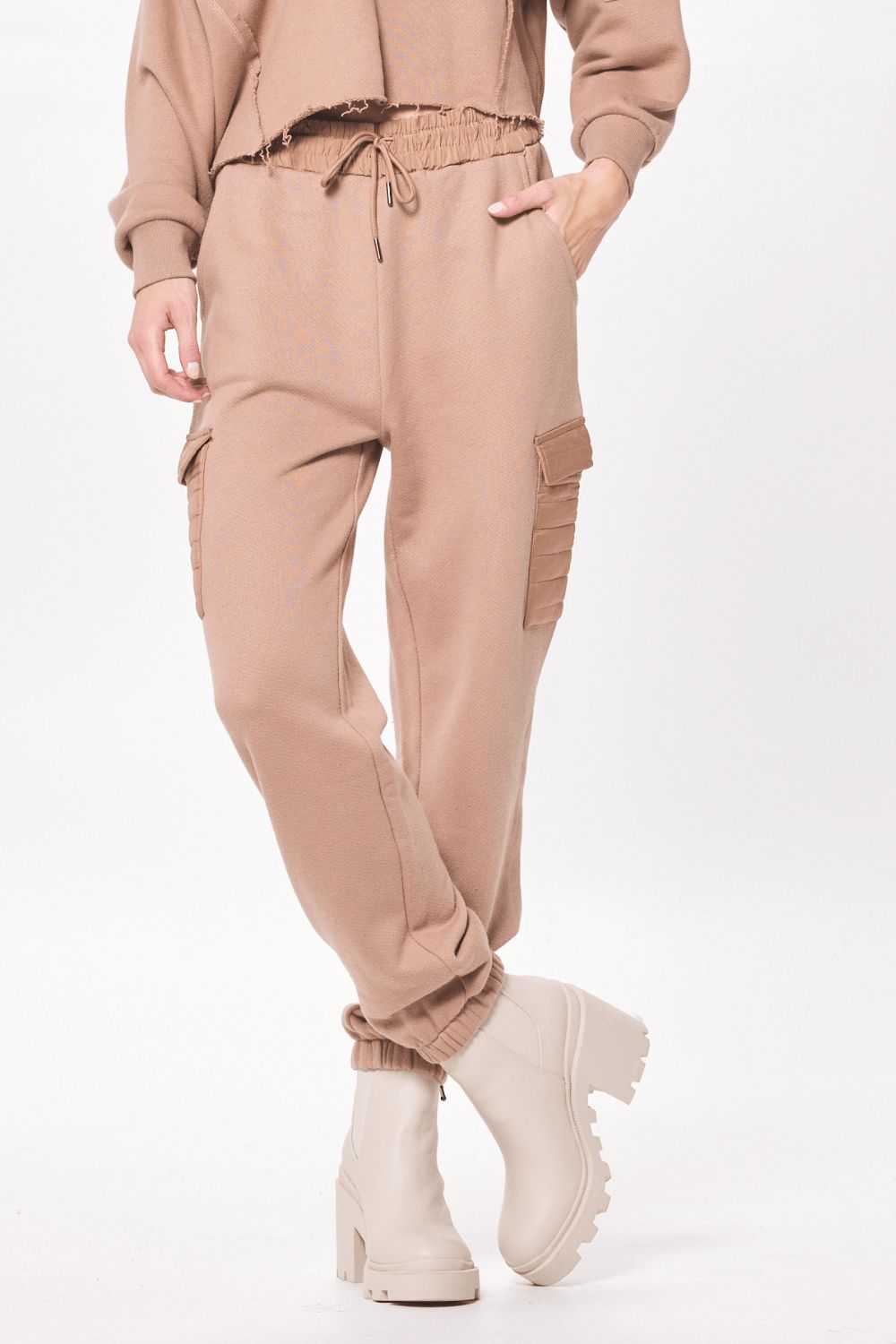 Caramel Latte Heavy French Terry Utility Joggers sold by Vintage Havana