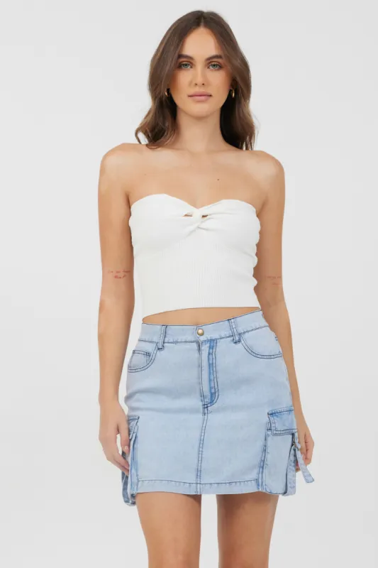 White Rib Knit Twist Front Tube Top sold by Vintage Havana
