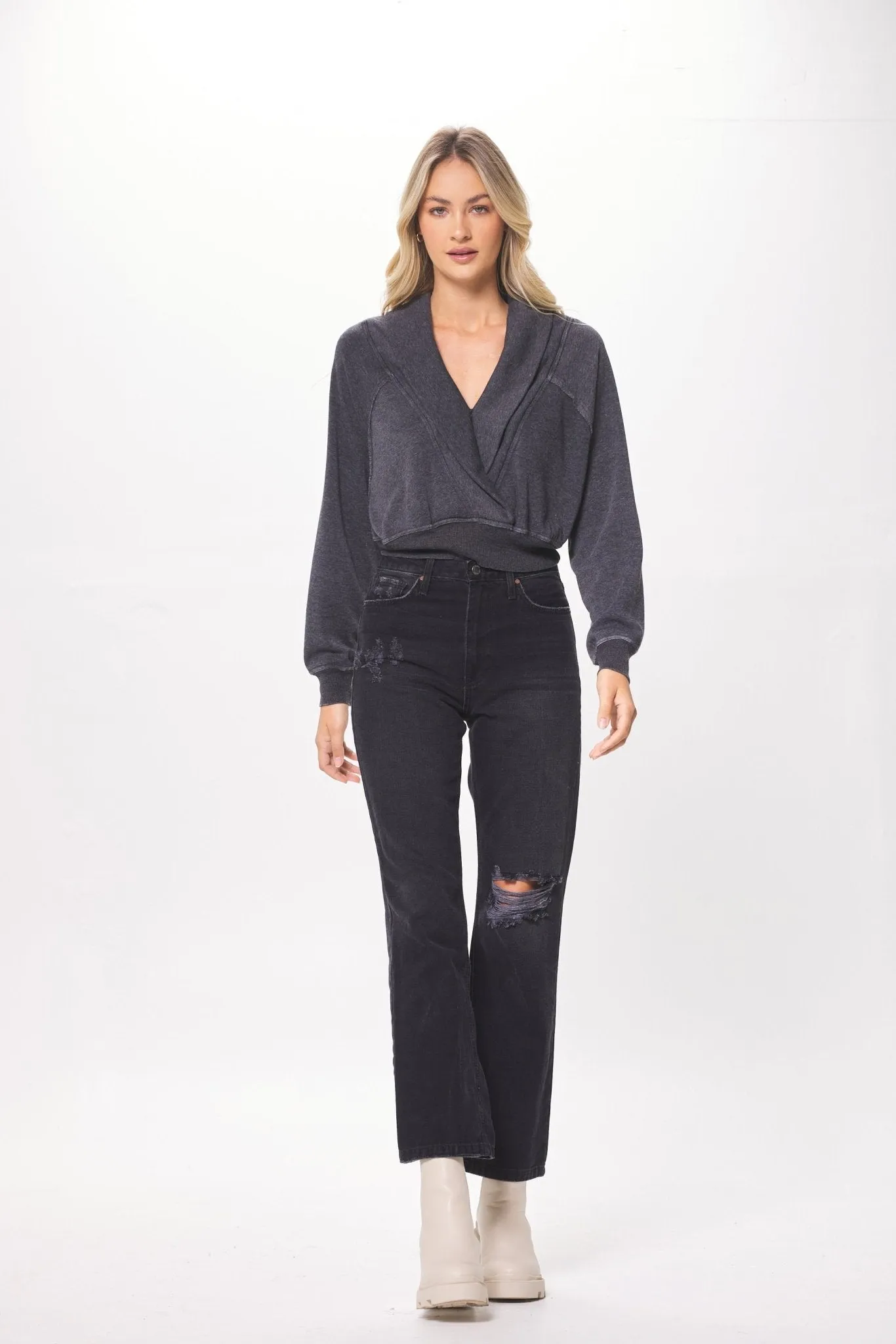 Black Cashmere Fleece Surplice Top sold by Vintage Havana product image thumbnail 3