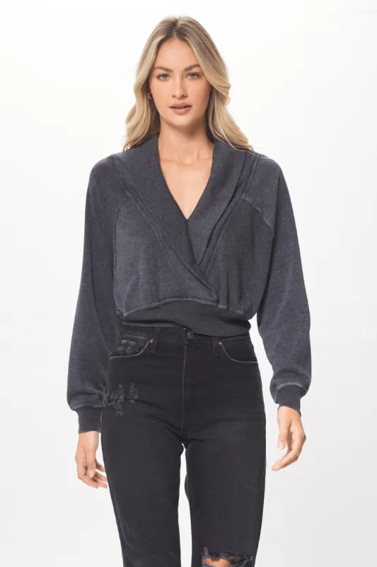 Black Cashmere Fleece Surplice Top sold by Vintage Havana