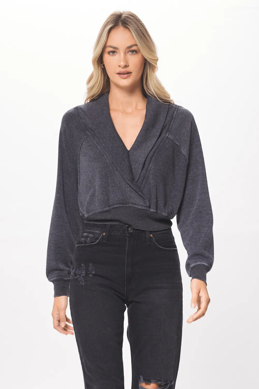 Black Cashmere Fleece Surplice Top sold by Vintage Havana