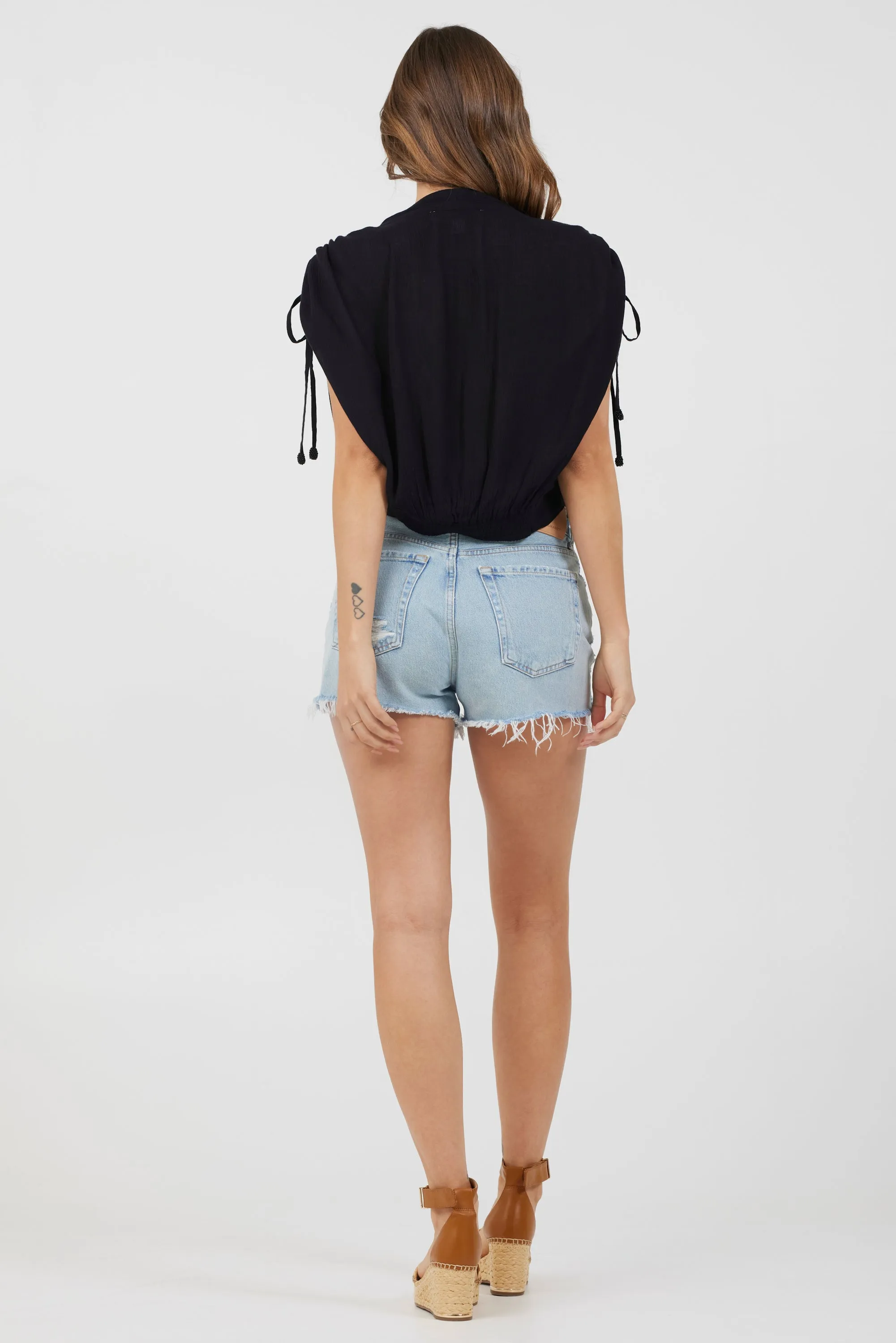 Black Rayon Crinkle Surplice Top sold by Vintage Havana product image thumbnail 4