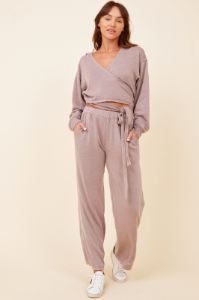 Washed Cobblestone Lightweight Fleece Wide Leg Pant sold by Vintage Havana