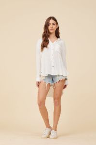 White W/ White Tan Olive Crochet Yoke Button Front Shirting sold by Vintage Havana