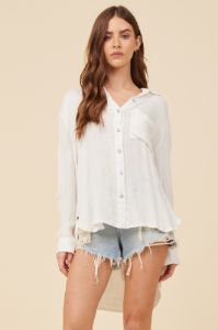 White W/ White Tan Olive Crochet Yoke Button Front Shirting sold by Vintage Havana