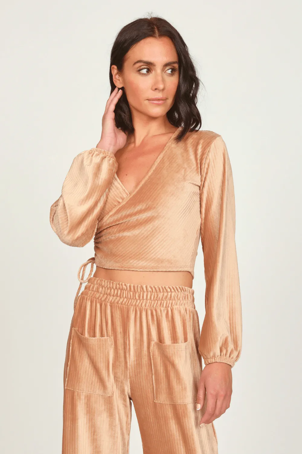 Camel Velour Surplice Top sold by Vintage Havana