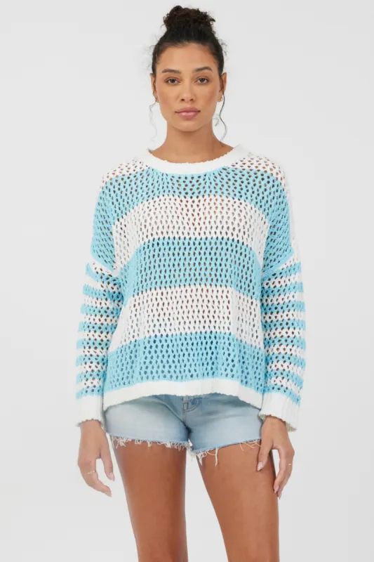 Tropical Turquoise Striped Netted Crewneck sold by Vintage Havana